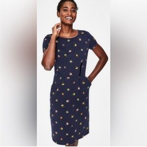 Boden Dark Blue Midi Dress with Multicolor Floral Pattern